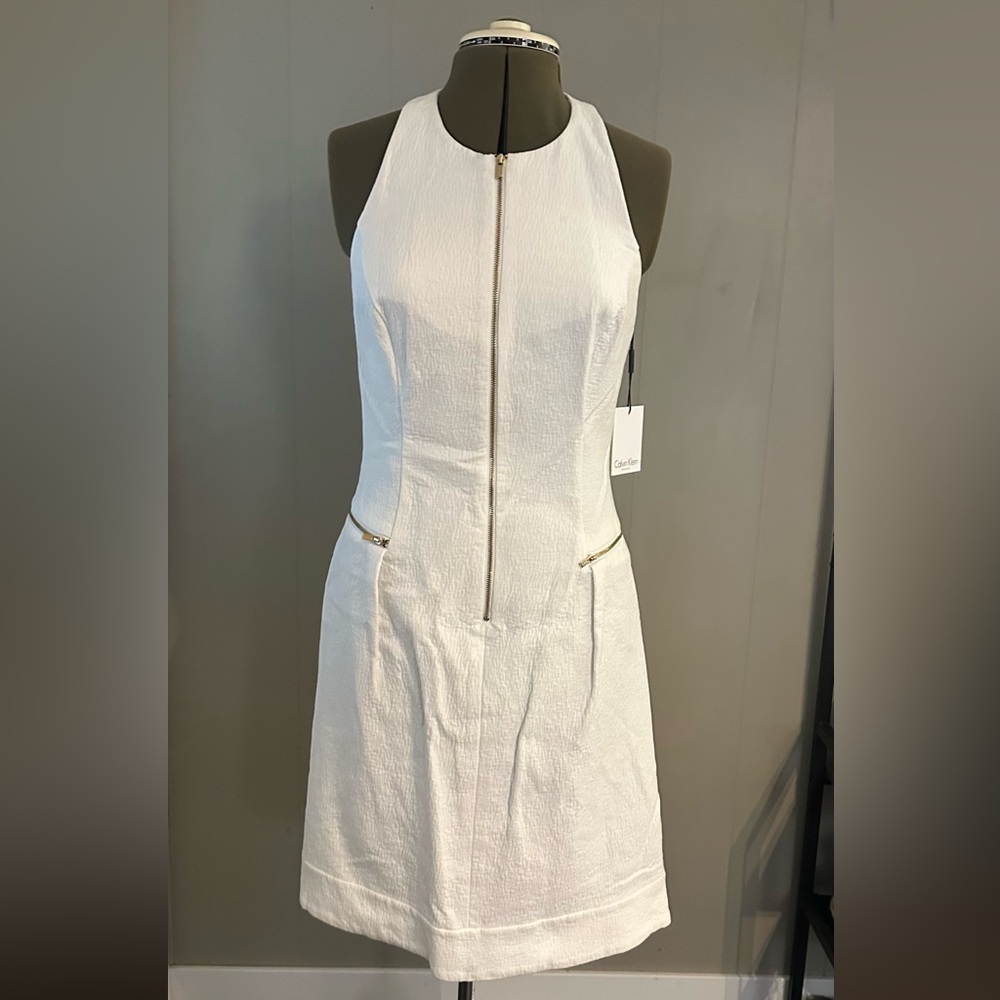 Calvin Klein White Strapless Zip-Front Sheath Dress